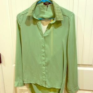 Green Button-up with Keyhole back